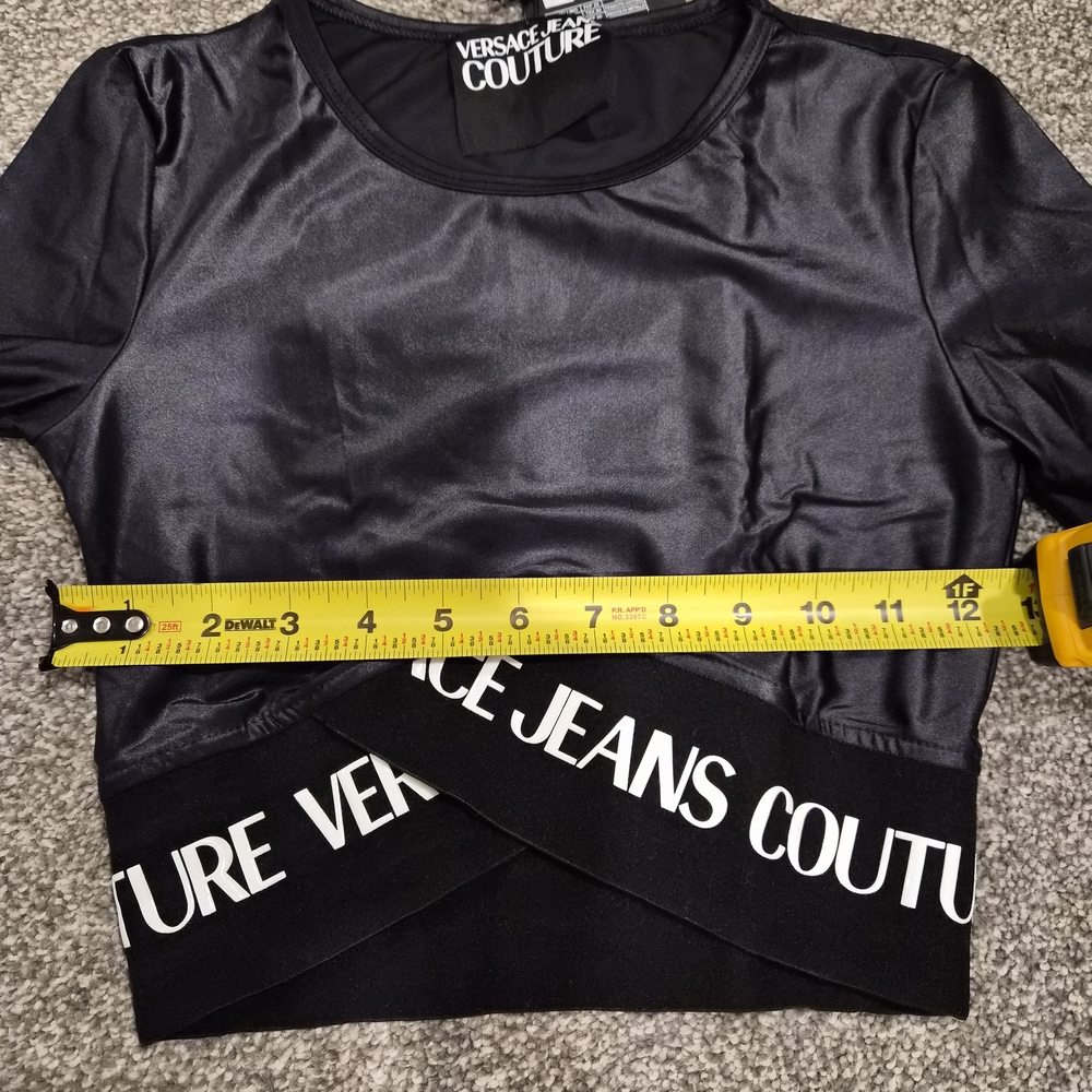 Versace Jeans Collection Black Logo-Waist Cropped Long Sleeve Top - Picture 11 of 12